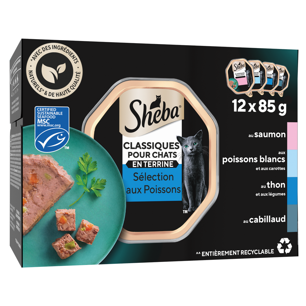 Barquettes chat Sélection aux poissons en terrine SHEBA - 12x85g