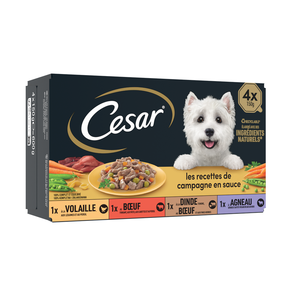 Barquettes chien Les recettes de campagne en sauce CESAR - 4x150g