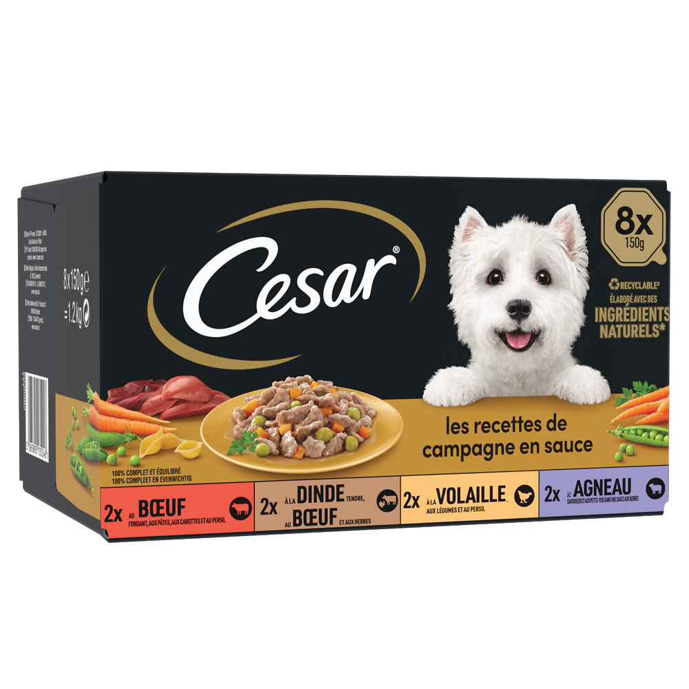 Barquettes chien Les recettes de campagne en sauce CESAR - 8x150g