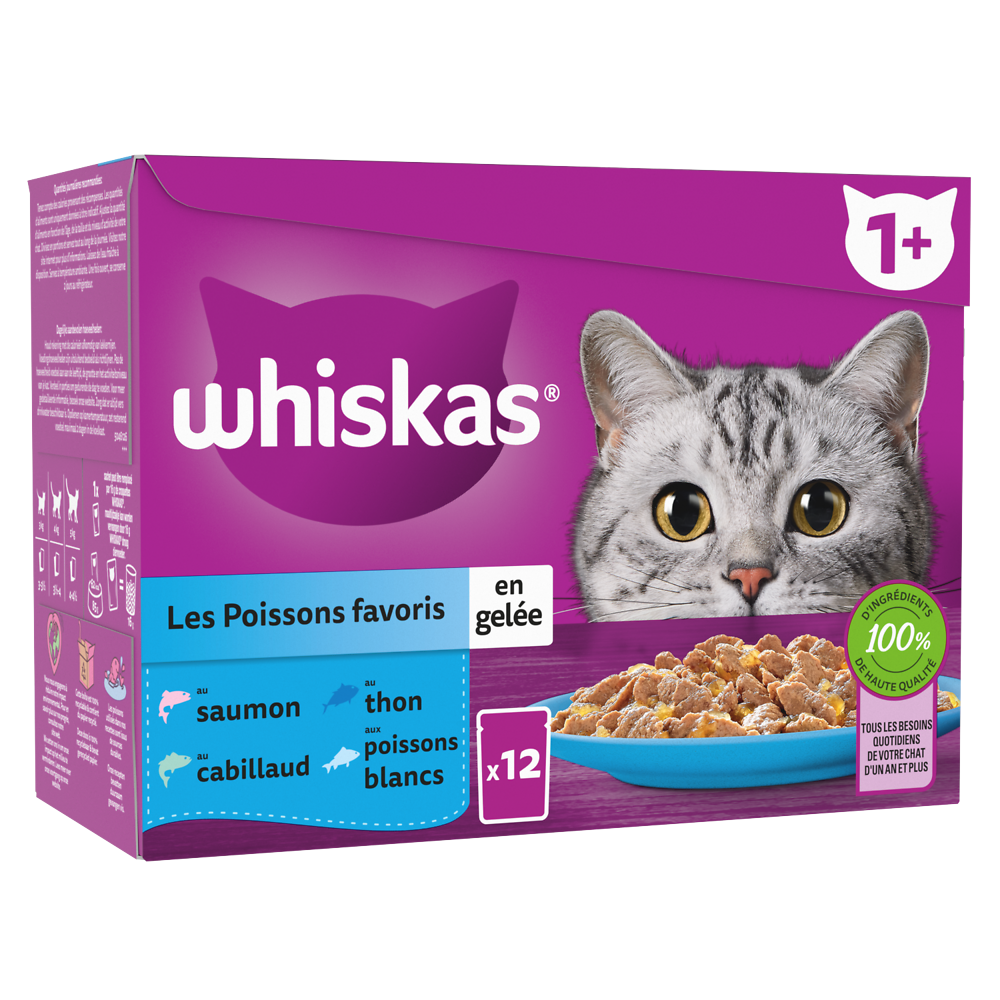 Sachets fraîcheur chat Les Poissons favoris en gelée WHISKAS - 12x85g