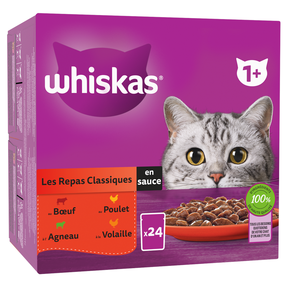 Sachets fraîcheur chat Les Repas classiques en sauce WHISKAS - 24x85g