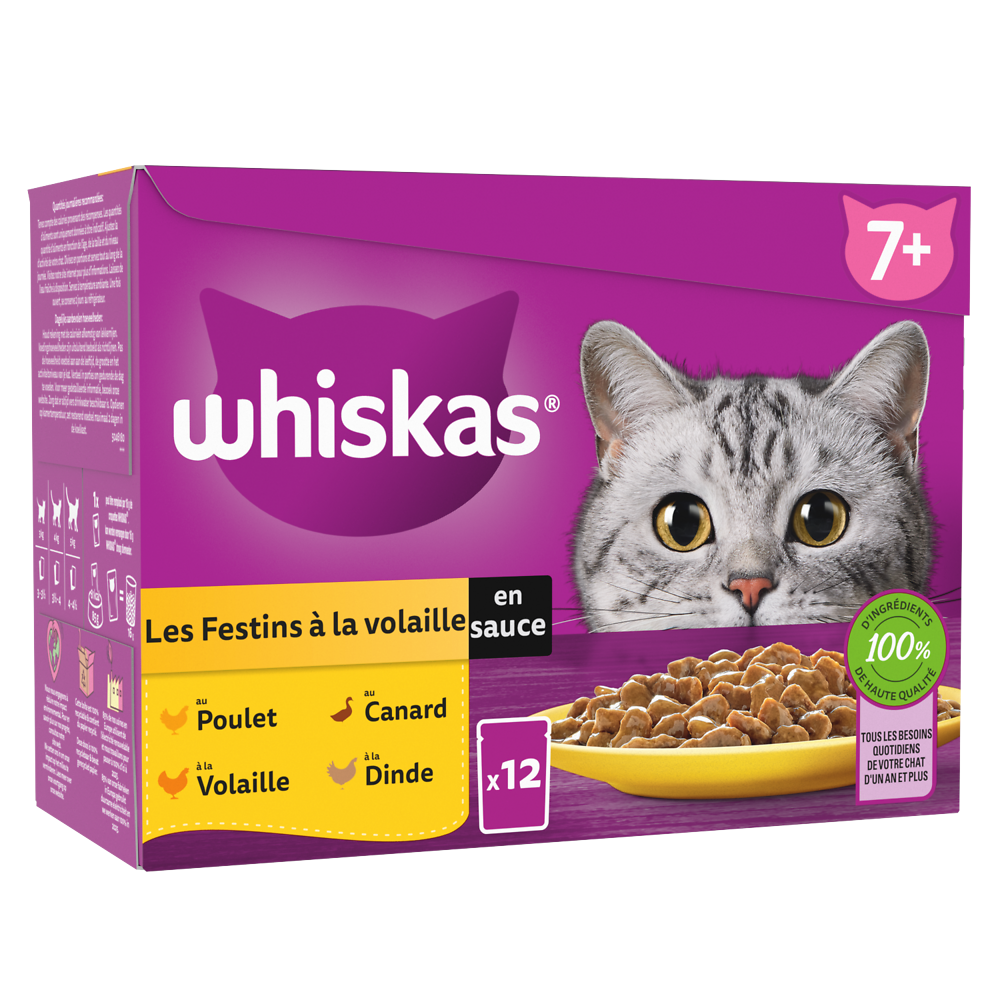 Sachet fraîcheur chat sénior Festins à la volaille en sauce WHISKAS -12x85g