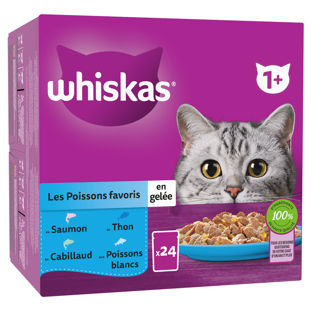 Sachets fraîcheur chat Les Poissons favoris en gelée WHISKAS - 24x85g