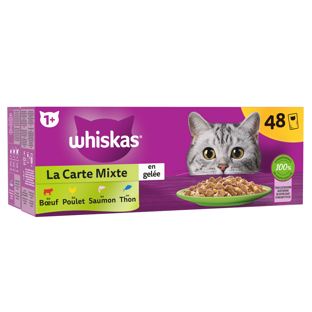 Sachets fraîcheur chat La Carte mixte en gelée WHISKAS - 48x85g