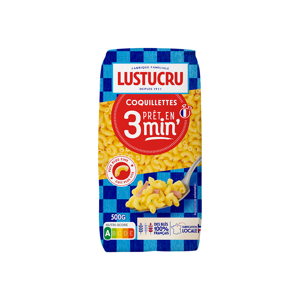 Coquillettes cuisson 3min LUSTUCRU, 500g