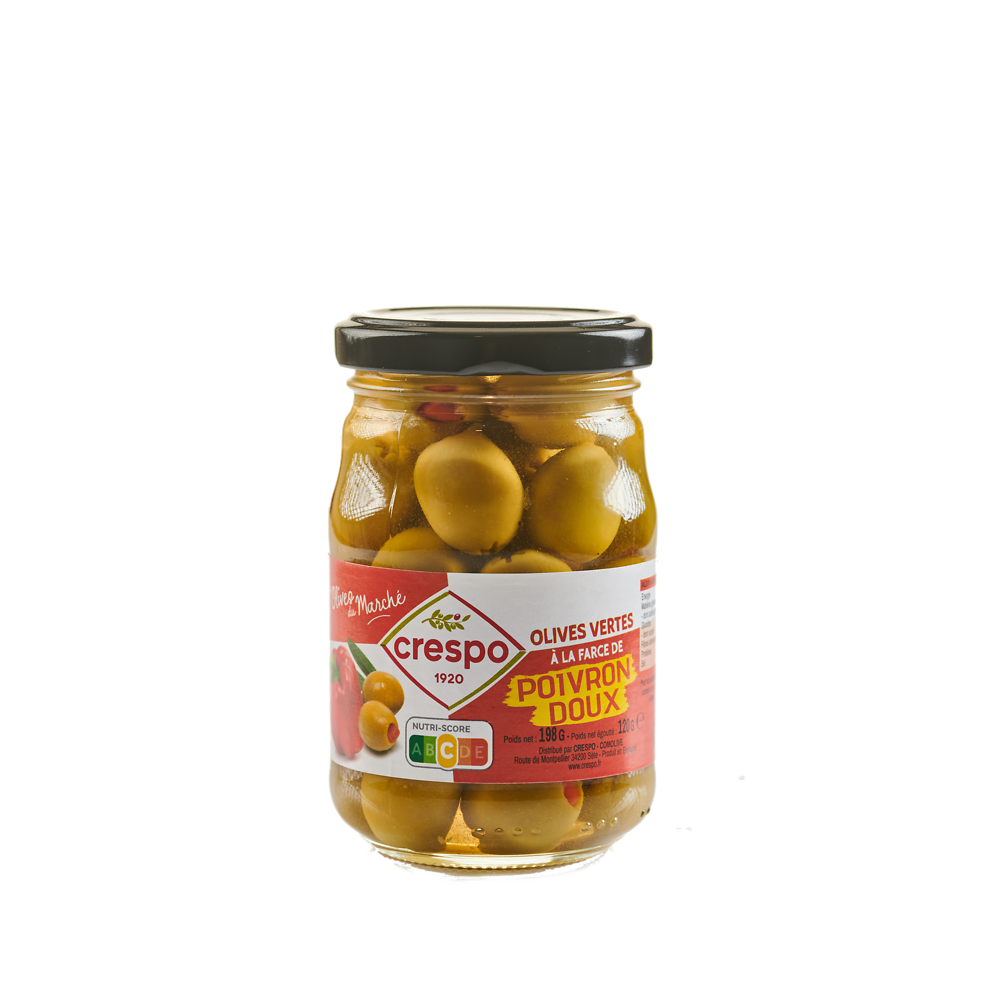 Olives vertes farcies poivrons CRESPO, 120g