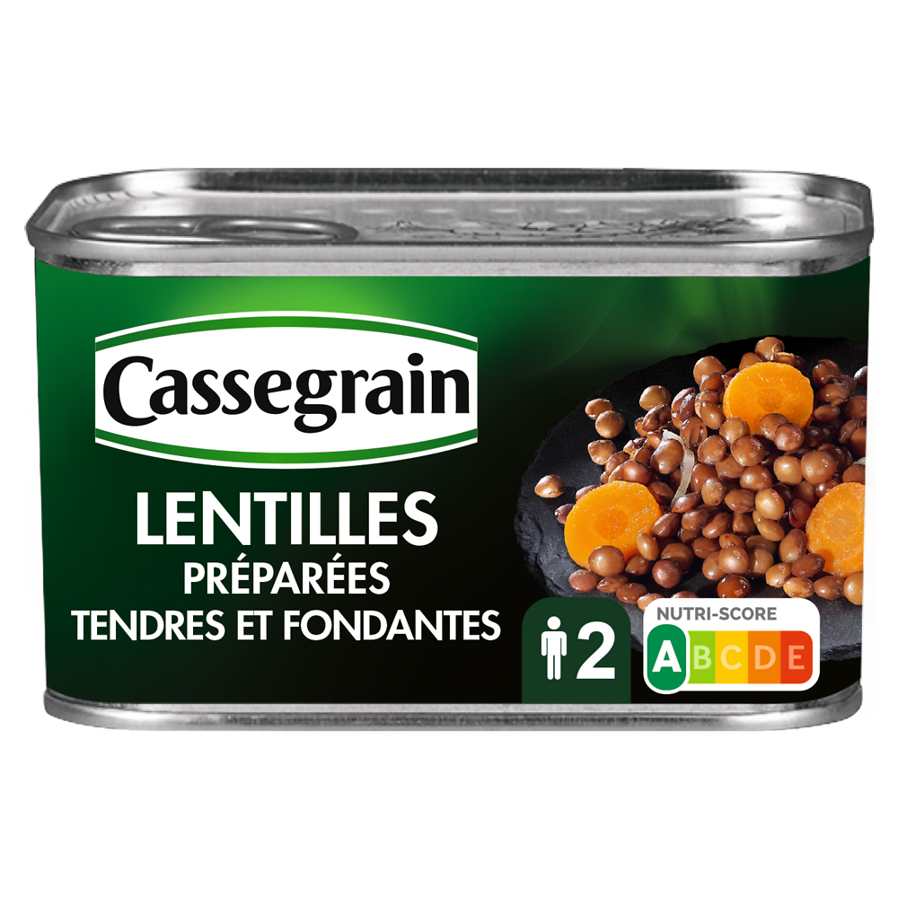 Lentilles cuisinées aux oignons et carottes CASSEGRAIN - Boîte 265g