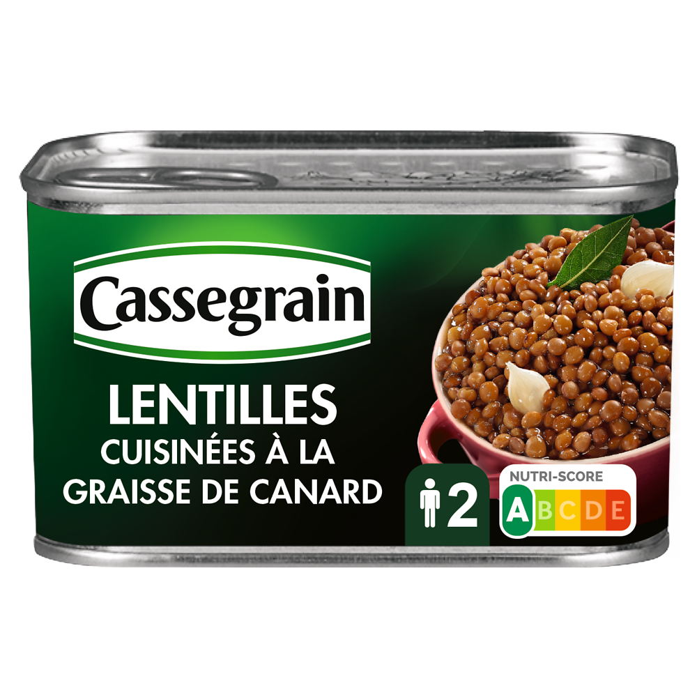 Lentilles cuisinées graisse de canard et oignon grelots CASSEGRAIN - Boîte 410g