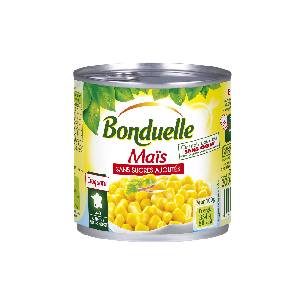 Maïs sans sucres ajoutés doux en grains BONDUELLE - Boîte 285g