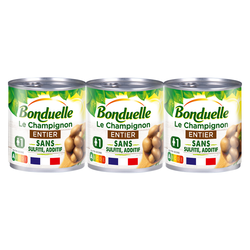 Champignons de Paris entiers sans sulfite BONDUELLE - 3 boîtes de 115g