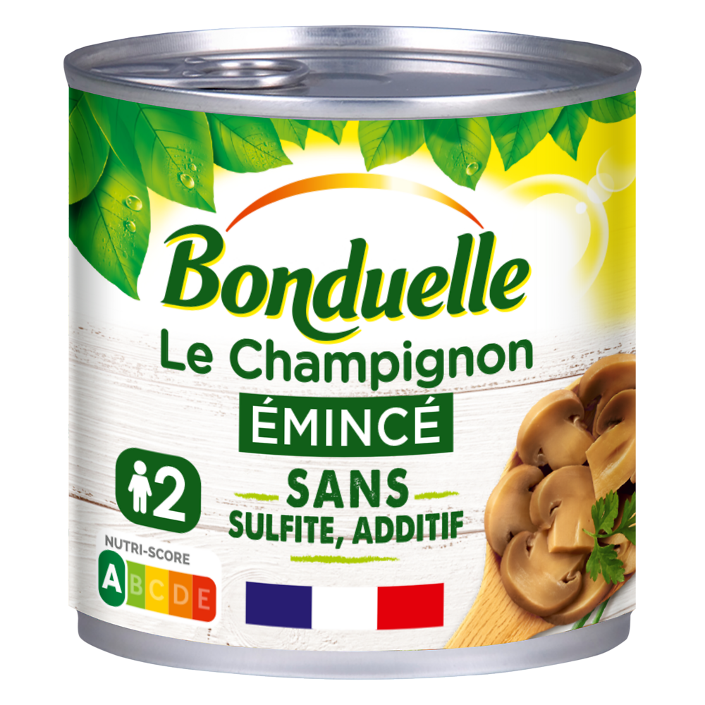 Champignons émincés au naturel sans sulfite BONDUELLE - Boîte 230g