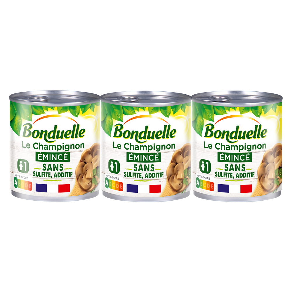 Champignon émincé Épais Sans Sulfite BONDUELLE - boîte - 3x115g