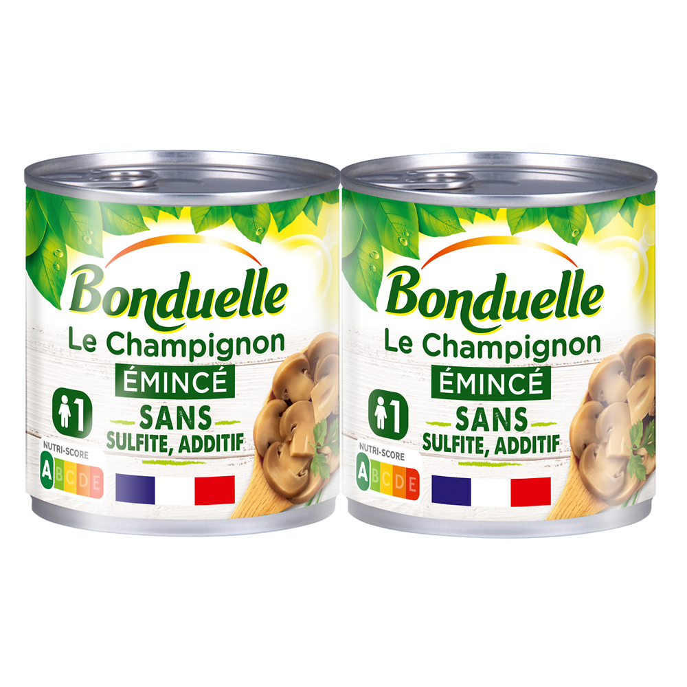 Champignons émincés au naturel sans sulfite BONDUELLE - 2 boîtes de 115g