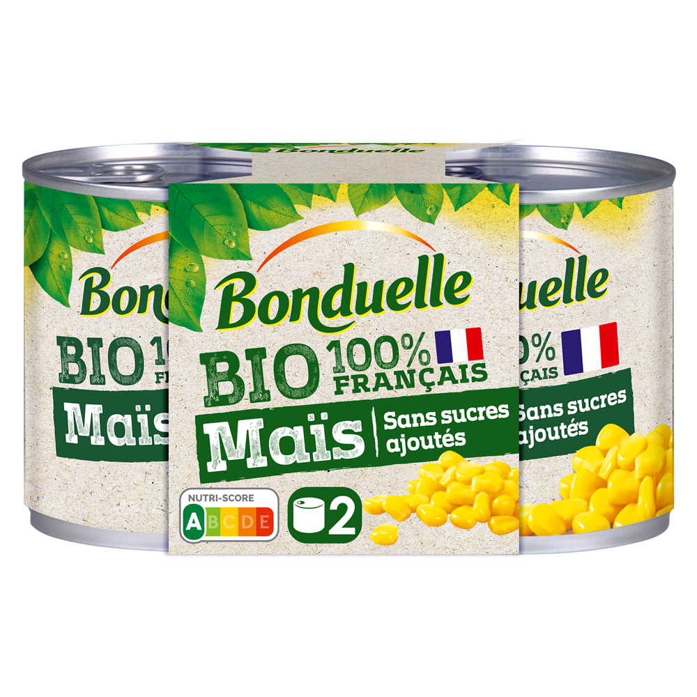 Maïs sans sucres ajoutés bio BONDUELLE - 2 boîtes de 140g