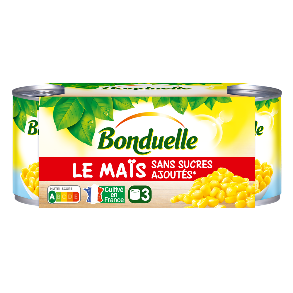 Maïs sans sucres ajoutés doux en grains BONDUELLE - 3 boîtes de 140g