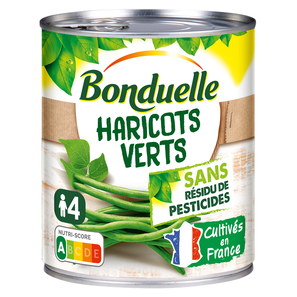 Haricots verts extra-fins Sans résidu de pesticides BONDUELLE - Boîtede 440g net égoutté