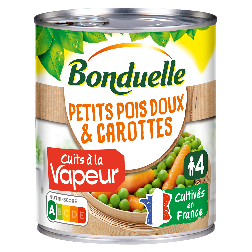 Petits pois doux et carottes Cuisson vapeur BONDUELLE - Boîte de 530gnet égoutté