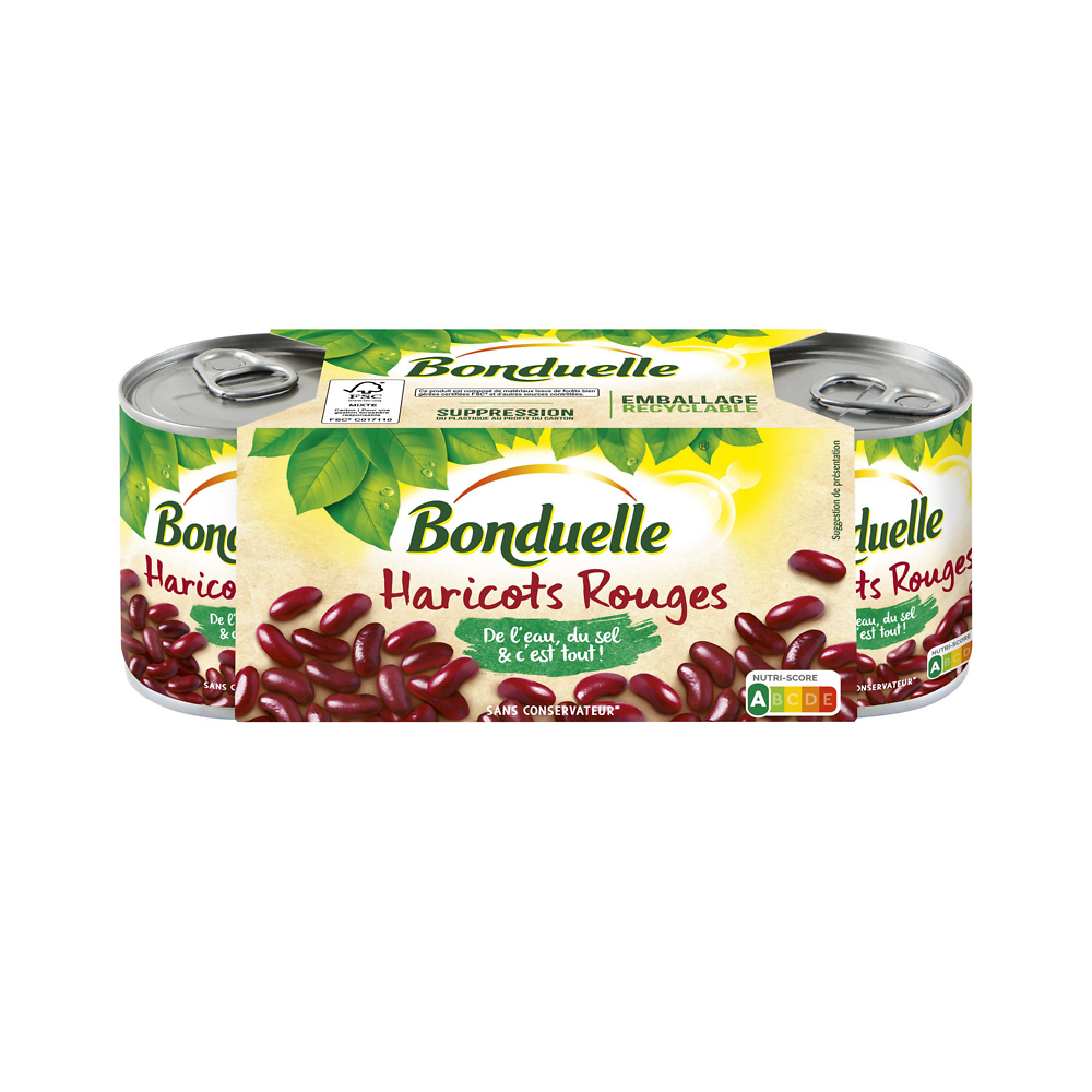 Haricots rouges Jus Nature BONDUELLE - 3 boites 1/4 soit 375g