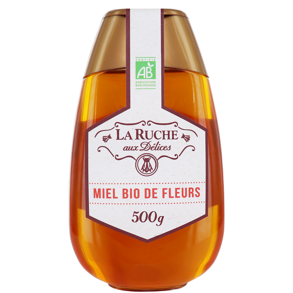 Miel de fleurs biologique LA RUCHE AUX DELICES, flacon de 500g