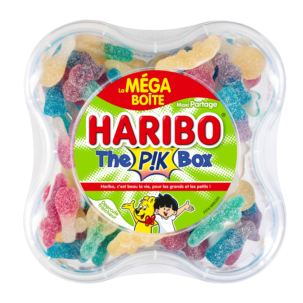 Confiserie gélifiée acidifiee the pik box HARIBO méga boîte 730g