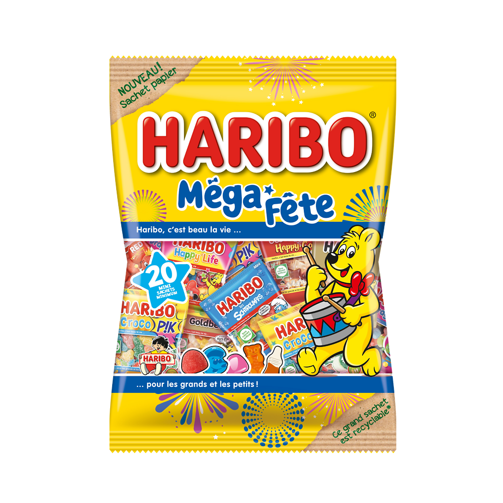 Confiseries assorties Méga fête HARIBO, sachet papier 880g