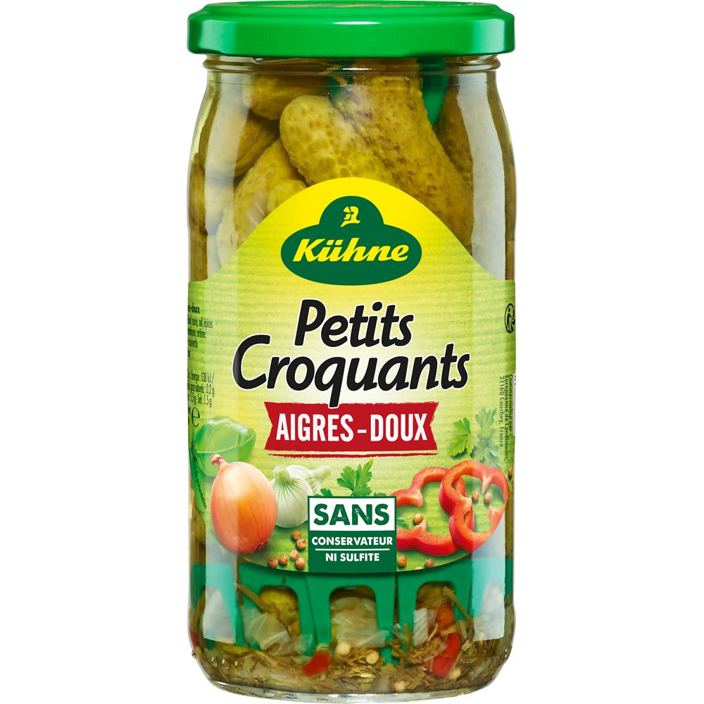 Cornichons petits croquants aigres-doux KÜHNE, bocal de 37cl, 185g