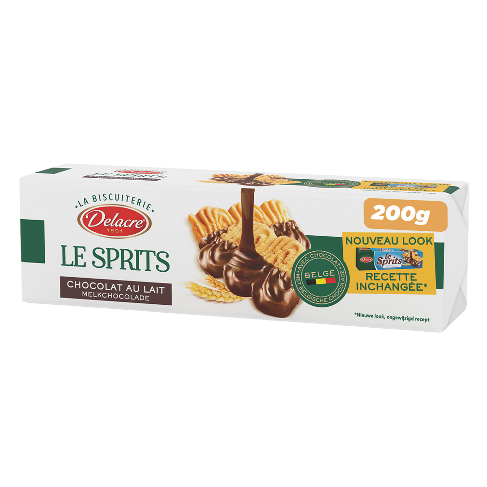 Biscuits le sprits chocolat au lait DELACRE, paquet de 200g