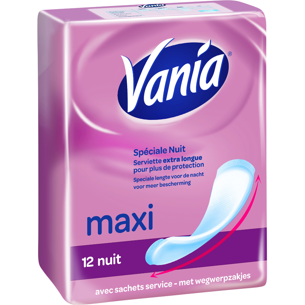 Serviettes hygiéniques maxi nuit VANIA, x12