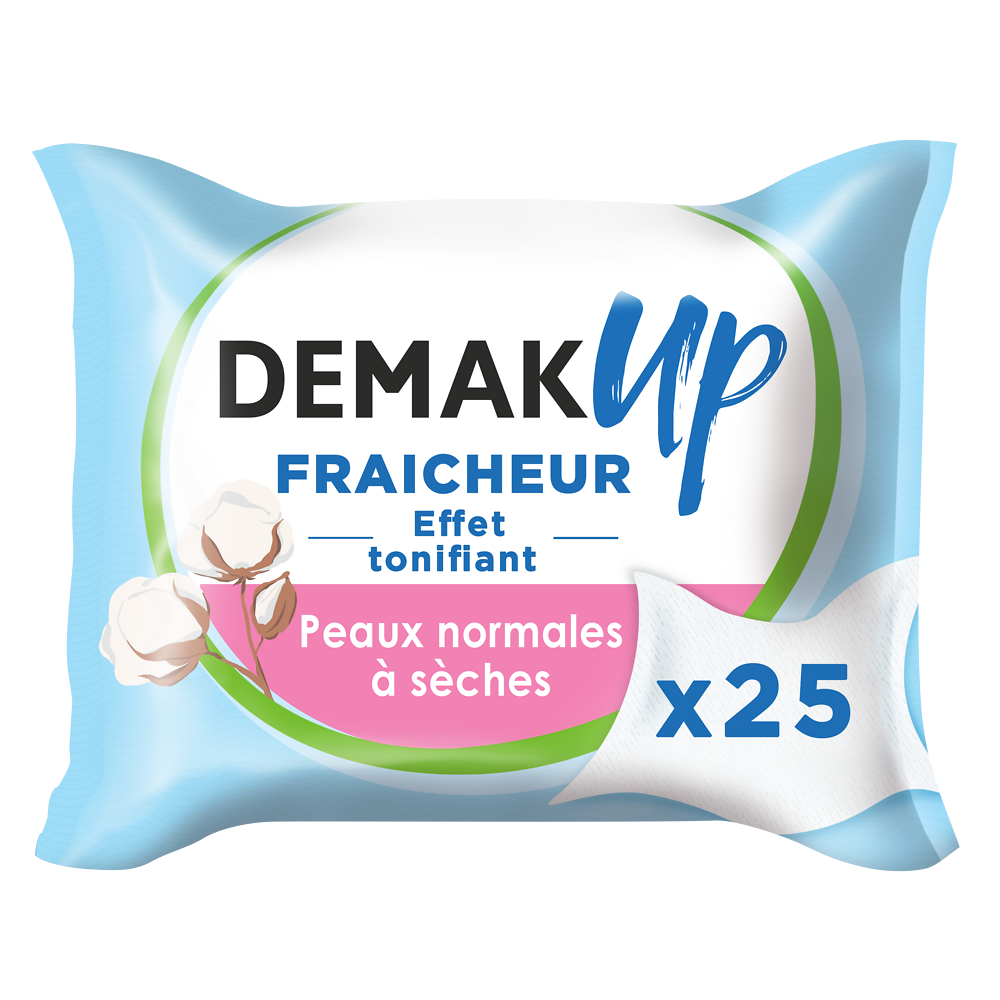 Lingettes à l'eau démaquillante pour peaux sèches et sensibles DEMAK'UP, x25