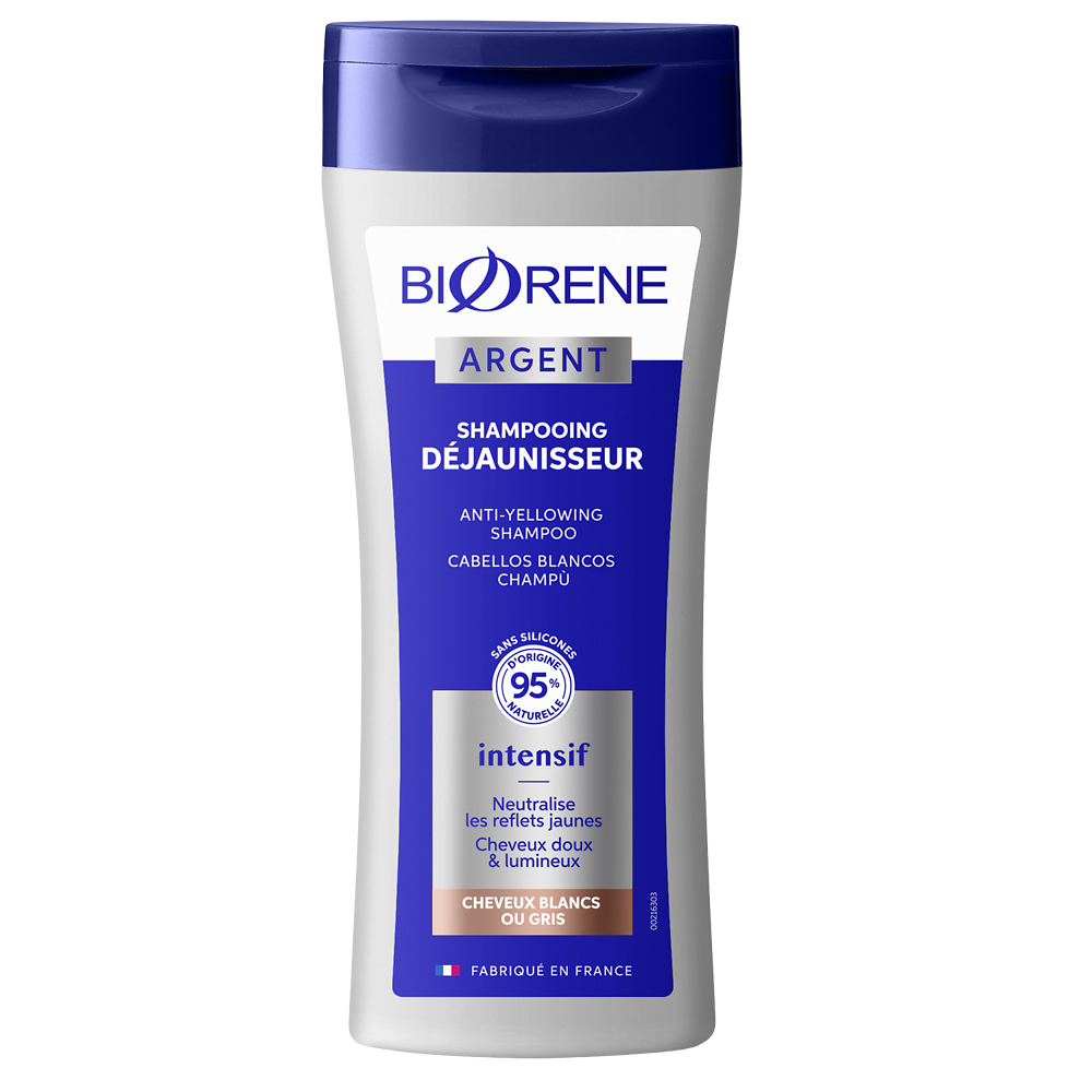 Shampooing déjaunissant BIORENE Argent cheveux gris/blancs, flacon 200ml