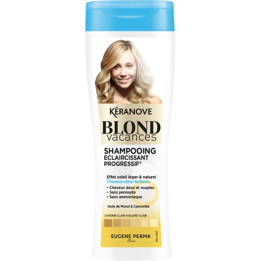 Shampooing éclaircissant progressif blond vacances KERANOVE, flacon de250ml