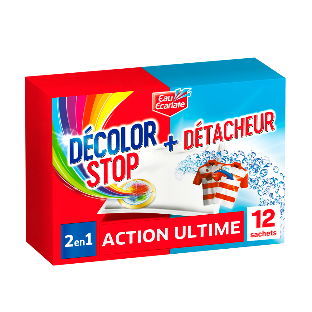 Lingette anti-décoloration Détacheur 2en1 DECOLOR STOP - 12 sachets