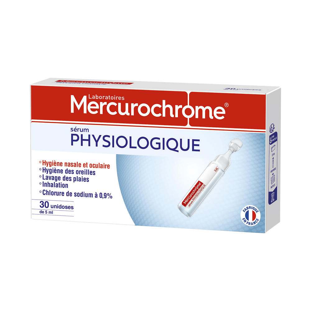 Sérum physiologique MERCUROCHROME 30unidoses stériles de 5ml