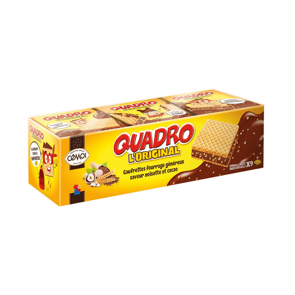 Biscuits Quadro gaufrette fourrage praliné CEMOI étui x9 187g