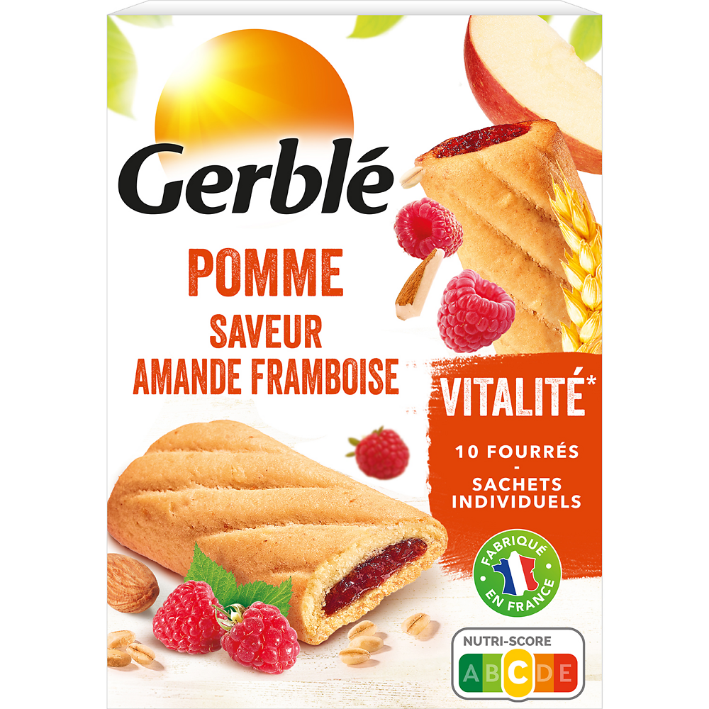 Biscuits fourrés pomme amande framboise GERBLE -  x10,  200g