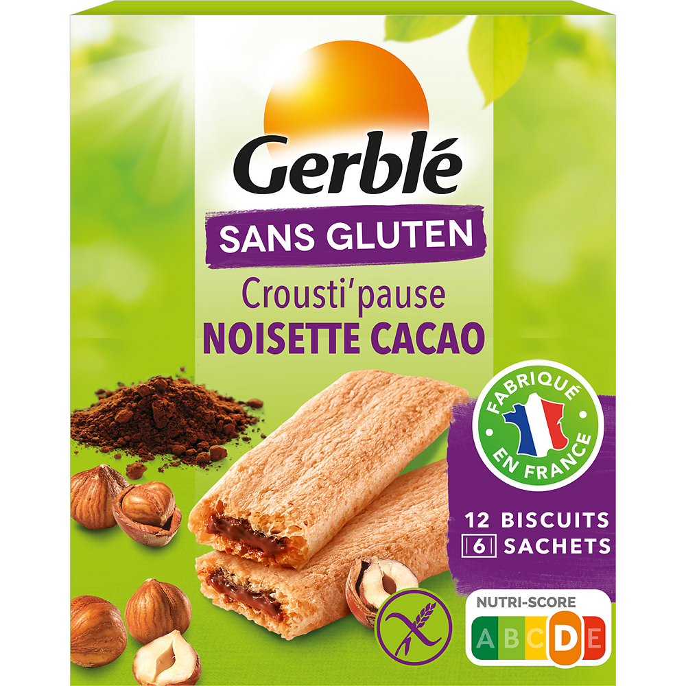 Biscuits  Crousti' Pause Noisette Cacao Sans Gluten GERBLE  -  125 g