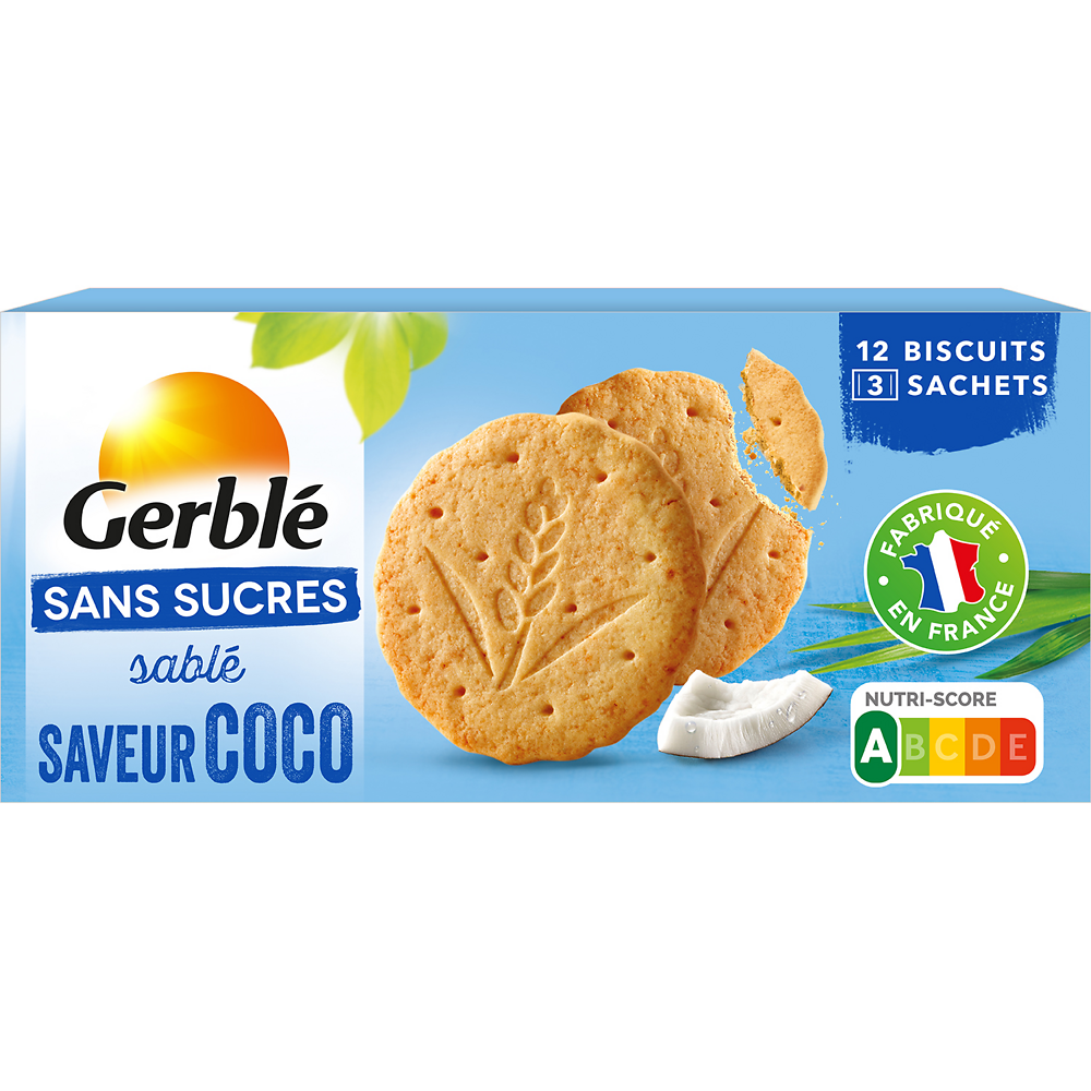 GERBLE - Biscuit Sablé Saveur Coco Sans Sucres -  132g