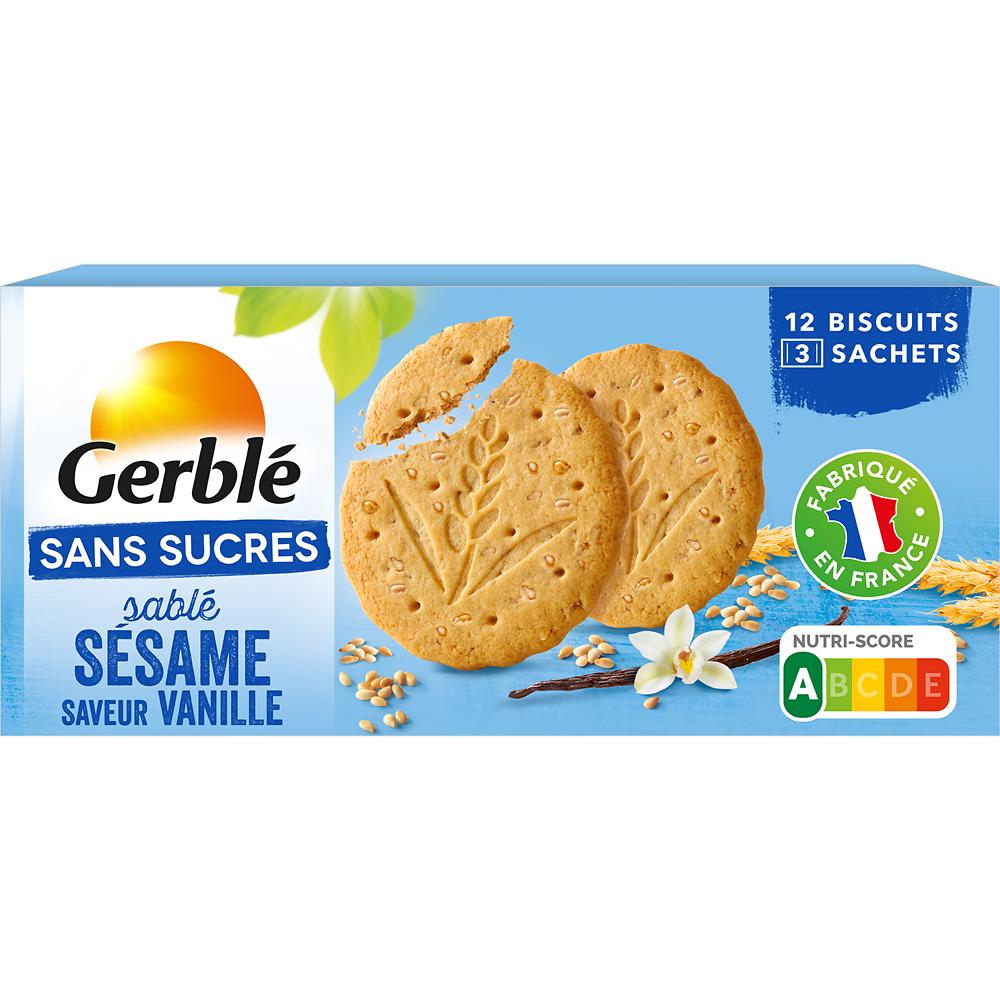 GERBLE - Biscuit Sablé Sésame Vanille Sans Sucres -  132g