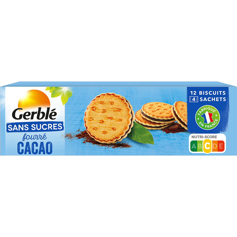 GERBLE - Biscuit fourré cacao sans sucres -  185g