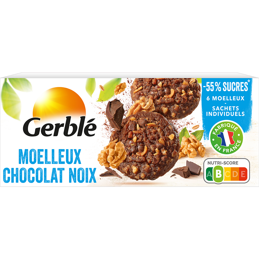 Biscuits moelleux chocolat noix GERBLE -  x 6, 138g