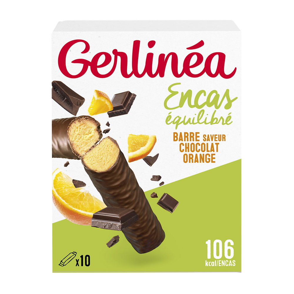 GERLINEA - Barre chocolat orange, encas minceur -  x10, 310g