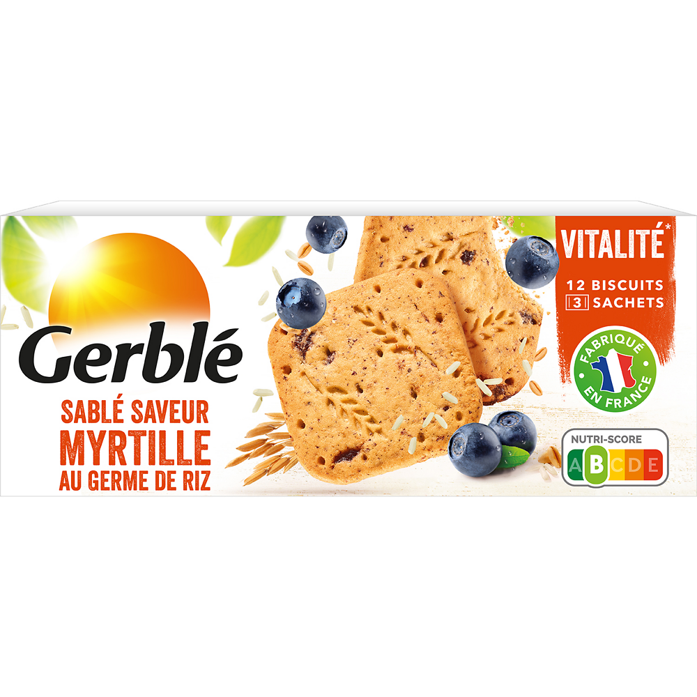 Biscuits Sablés myrtille germe de riz GERBLE -  3x4  140g