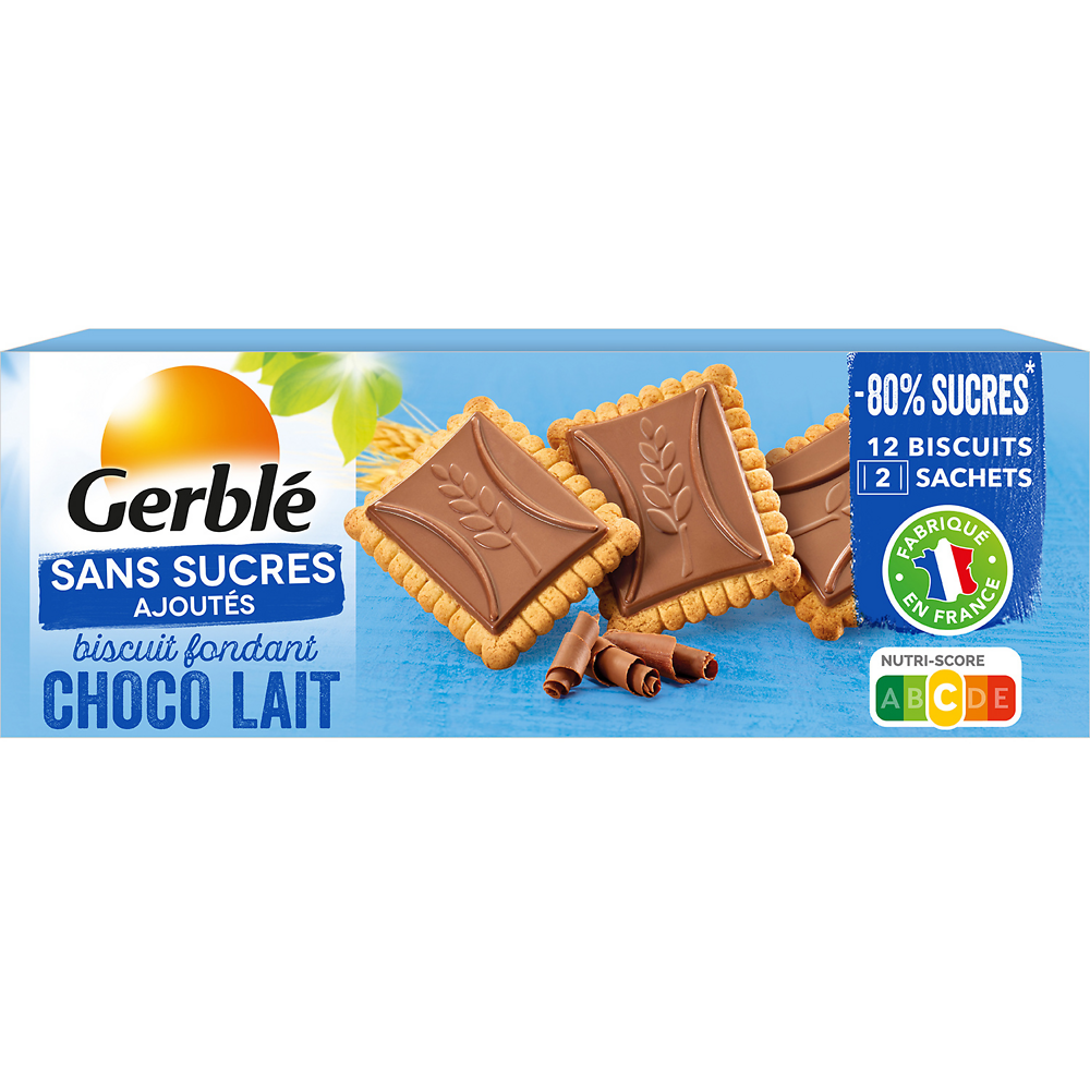 GERBLE - Biscuit fondant chocolat lait sans sucres ajoutés -  126g