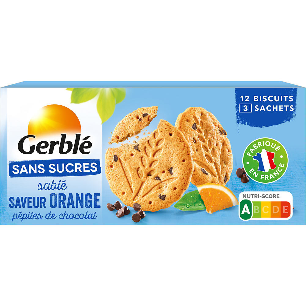 GERBLE - Biscuit Sablé Orange Pépites Chocolat Sans Sucres -  132g