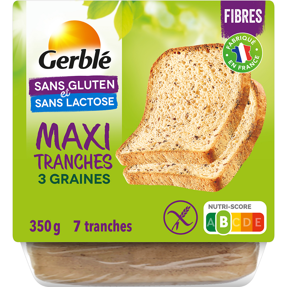 Pain de Mie Maxi 3 Graines Sans Gluten GERBLE  -  350 g