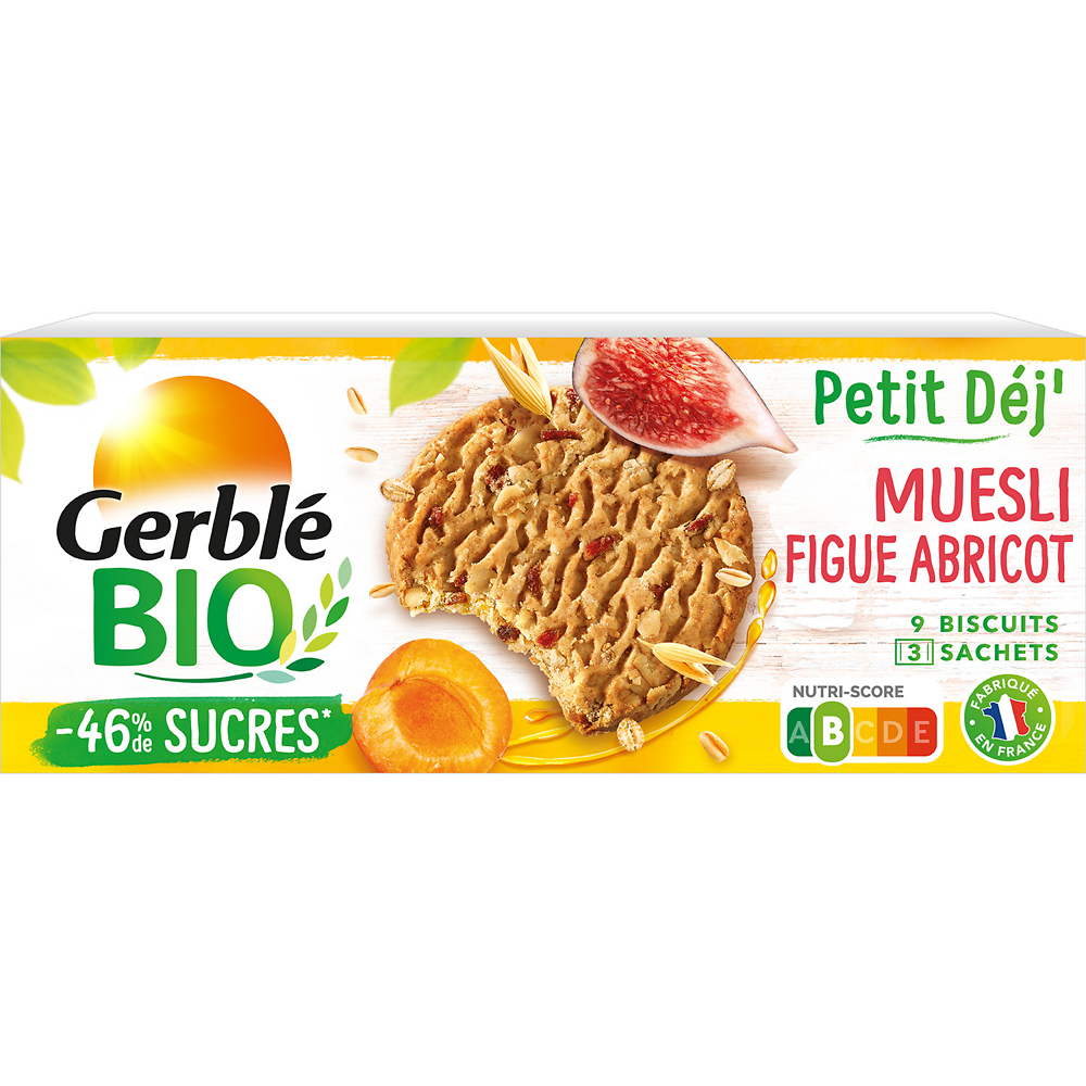 Gâteaux Petit dej' müesli figue abricot au blé ancien GERBLE BIO, étui132g