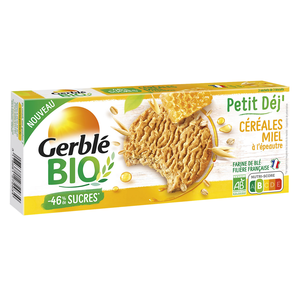 Biscuits petit'dej céréales miel GERBLE BIO - 3x3, 132g