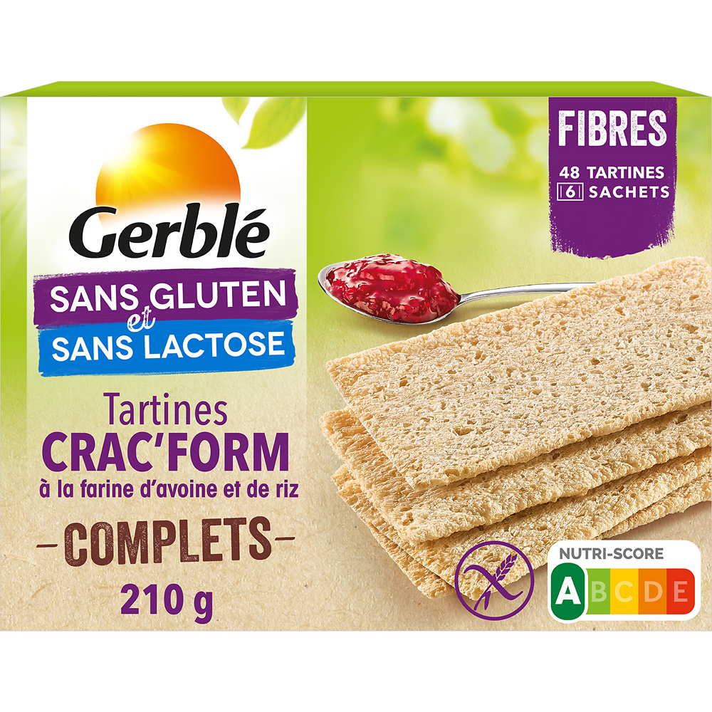 Tartines  complètes Avoine Riz Sans Gluten GERBLE  -   6x8, 250g