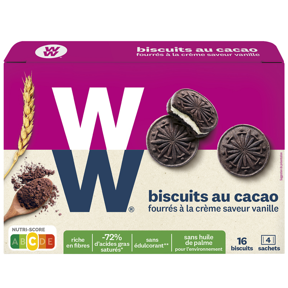 Biscuits cacao fourrés vanille WW -  4x4, 176g