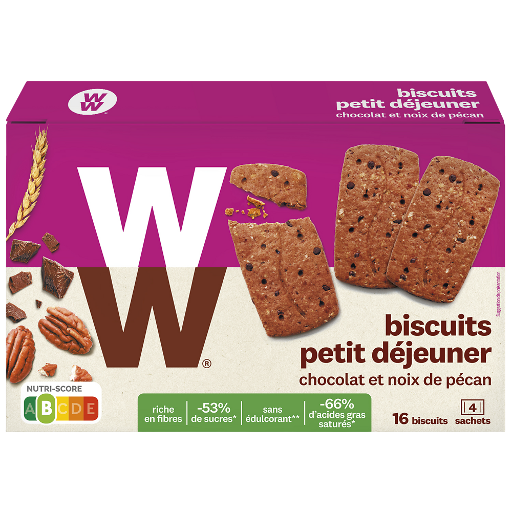 Biscuits petit déjeuner chocolat pécan WW  - 4x4, 200g